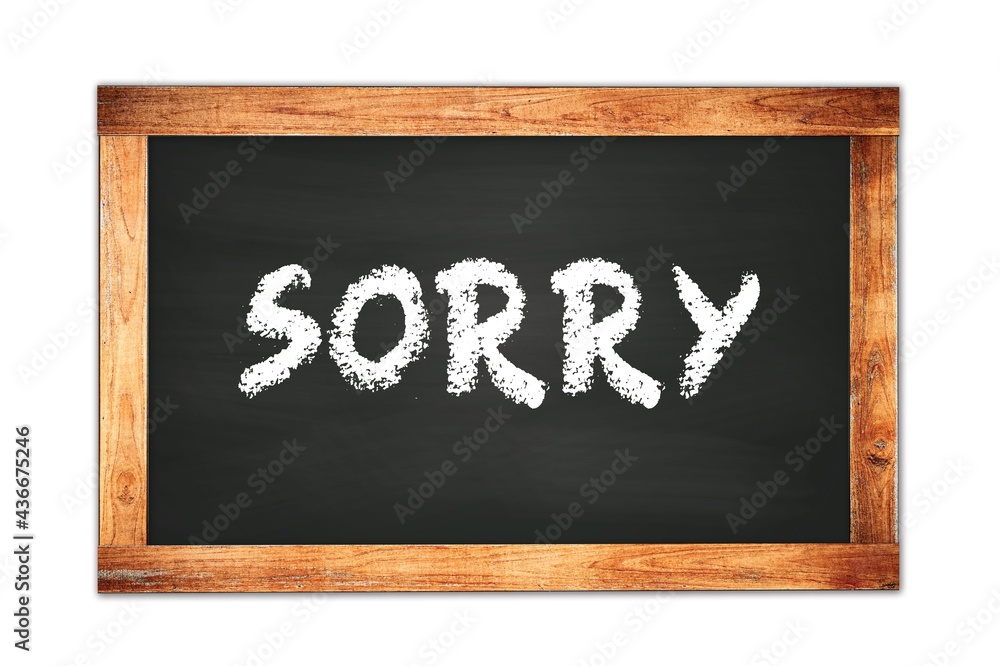 SORRY text written on wooden frame school blackboard. SORRY text written on wooden frame school blackboard.