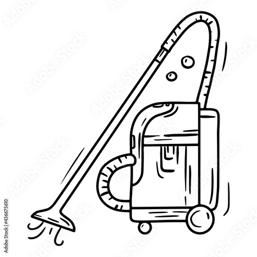 Professional industrial vacuum cleaner, car washing equipment. Linear icon in Doodle style.