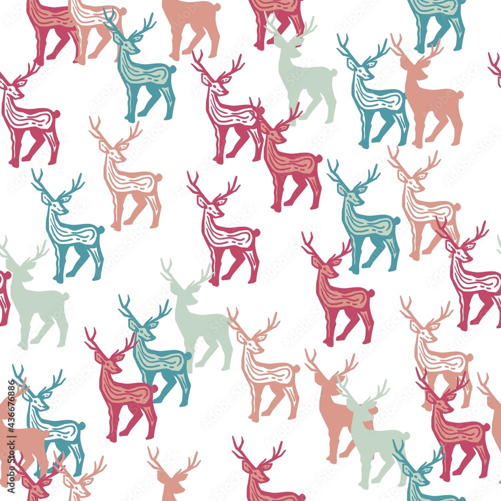 Colorful abstract herd of deer vector graphic art seamless pattern