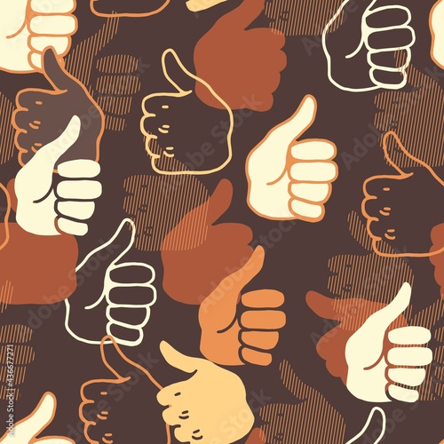 Abstract thumbs up hand gesture vector graphic art seamless pattern