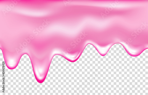 Dripping pink creamy liquid, donut, yogurt with cherry jam.