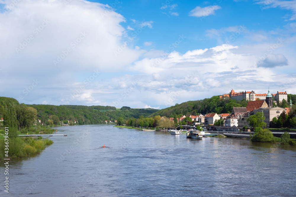 Obraz premium Elba river along which motor ships sail