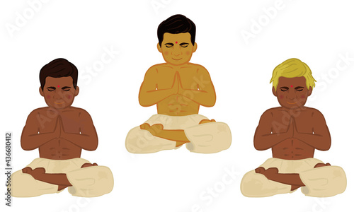 Yoga meditation pose men set