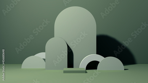 3D rendering display illustration. Mock up abstract geometric shape podium for product design. 
