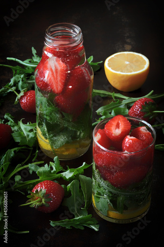 Wallpaper Mural Healthy detox drink with strawberries and arugula. Summer tonic cocktail. Torontodigital.ca