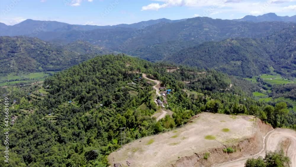 Aerial view of village in the mountains in West Nepal Aerial view of village in the mountains in West Nepal