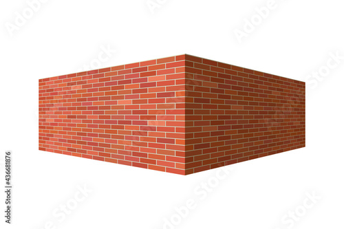 Brick wall in the perspective. Brick wall 3D vector  illustration isolated on white background photo