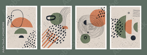 Abstract art minimalist posters set. Scandinavian abstract geometric composition for wall decoration in natural earthy colors. Vector hand-painted illustration