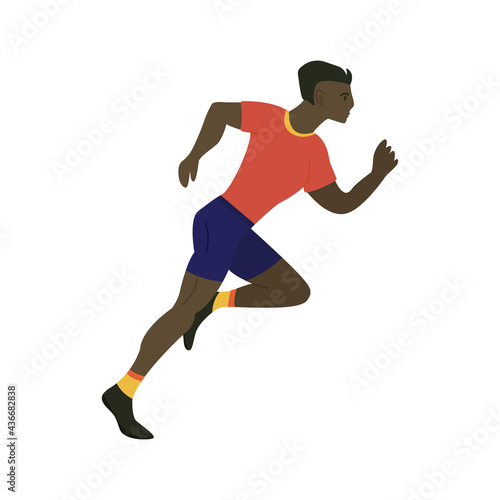 African man runner is running at high speed, athlete is taking part in a race. Side view. Running day. Colorful vector isolated illustration in cartoon style © Ольга Е