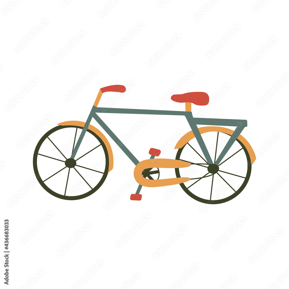 Bicycle. Colorful vector isolated illustration hand drawn. Bicycle day. Sports Equipment cycling transport