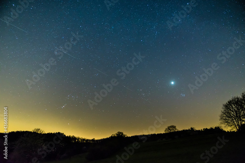 Obraz na płótnie Germany, Starry night sky in summer season with endless stars lighting up the sky in nature of schwarzwald w salonie