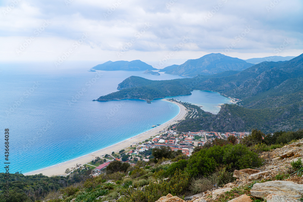 Oludeniz beach. View from the mountain. Blue mediterranean sea in Turkey