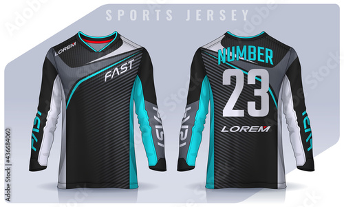 t-shirt sport design template, Long sleeve soccer jersey mockup for football club. uniform front and back view,Motocross jersey.