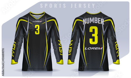 t-shirt sport design template, Long sleeve soccer jersey mockup for football club. uniform front and back view,Motocross jersey.