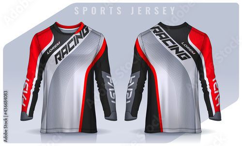 t-shirt sport design template, Long sleeve soccer jersey mockup for football club. uniform front and back view,Motocross jersey.