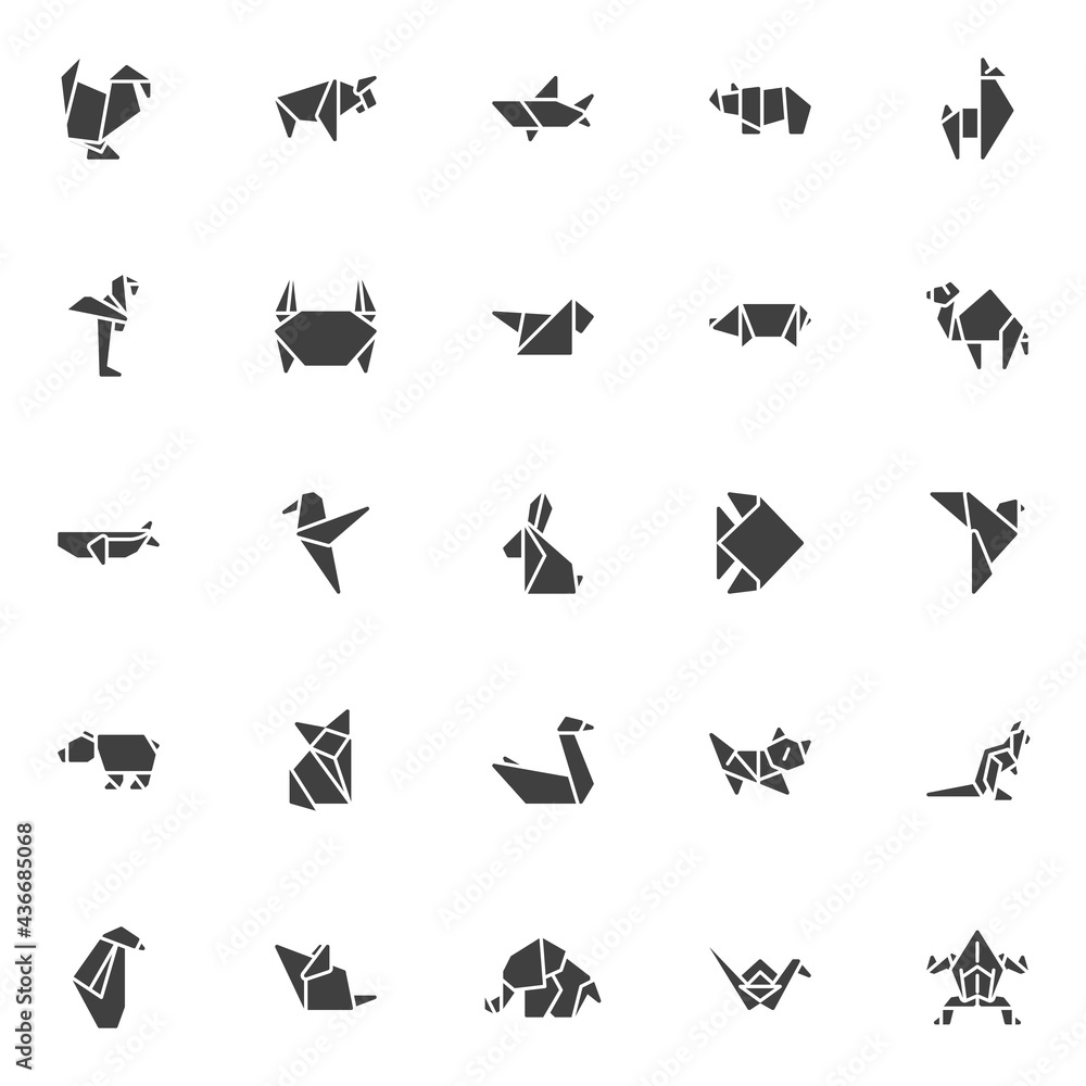 Origami animals vector icons set