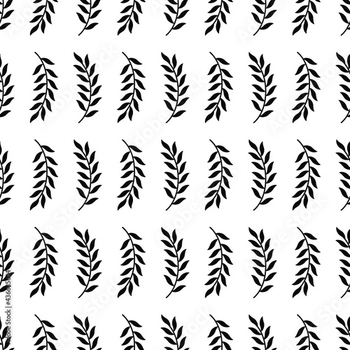 Abstract Seamless Pattern Black Leaf Line Floral Doodle Leaves Background Vector