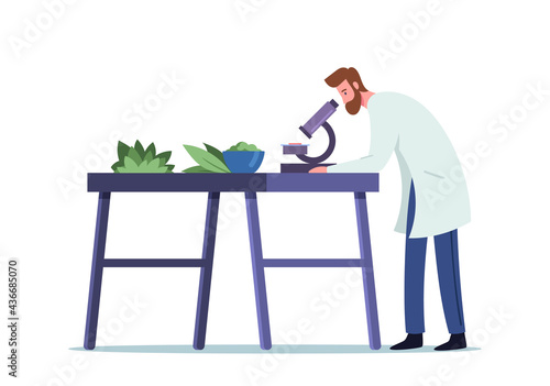 Male Doctor Pharmacist Research Properties of Natural Plants through Microscope in Laboratory for Making Homeopathy