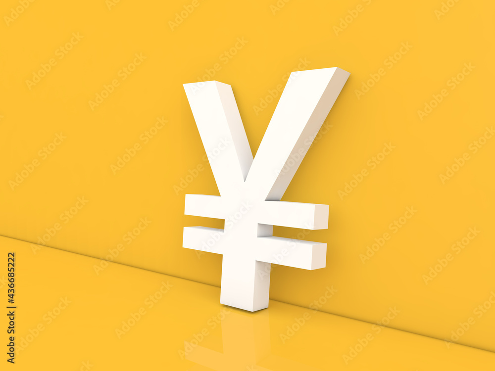 Obraz premium Japanese currency sign on a yellow background. 3d render illustration.