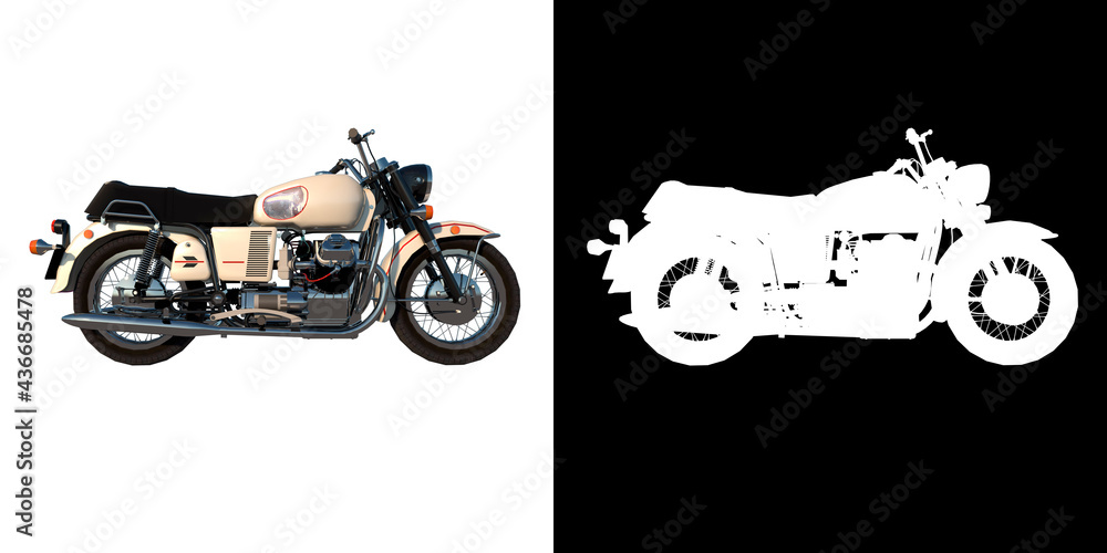 Scooter motorcycle vitange 1980s 2 - Lateral view white background alpha png 3D Rendering Ilustracion 3D