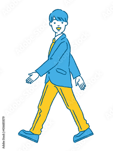 正面を向いて歩く男子学生