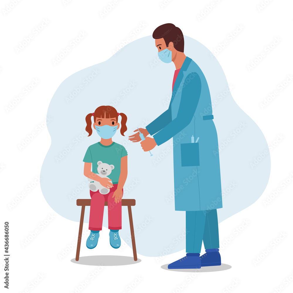 Doctor giving vaccine injection to little girl.