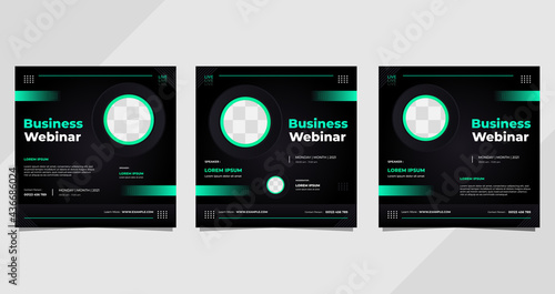 Set of  social media post template for business webinar, digital marketing, conference event etc. With black and green modern background