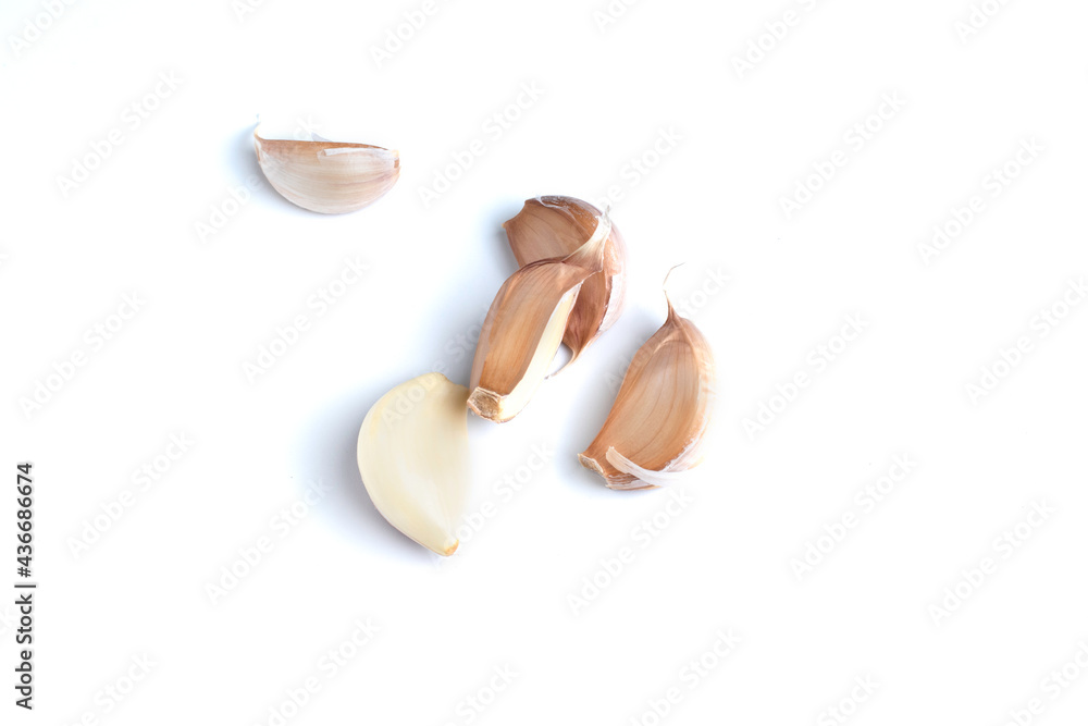 Close up shot clove garlic on white background