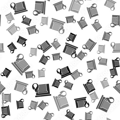 Black Fire in burning garage icon isolated seamless pattern on white background. Vector