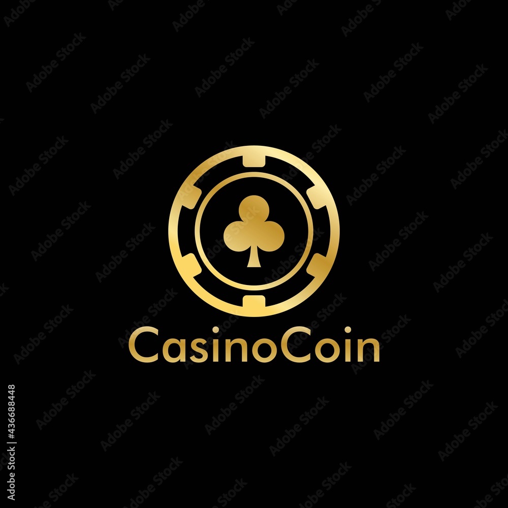 Gold Casino coin logo vector in Elegant Style with Black Background for casino business, gamble, card game, speculate, etc Gold Casino coin logo vector in Elegant Style with Black Background for casino business, gamble, card game, speculate, etc