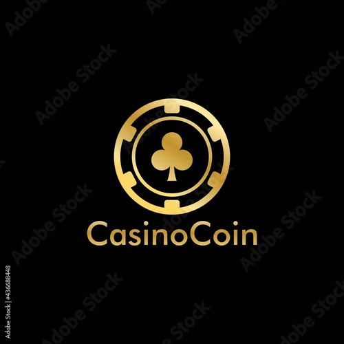 Gold Casino coin logo vector in Elegant Style with Black Background for casino business, gamble, card game, speculate, etc