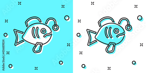 Black line Tropical fish icon isolated on green and white background. Exotic fish. Random dynamic shapes. Vector