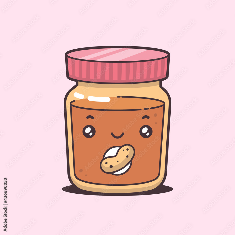Cute kawaii peanut butter jar mascot cartoon character vector