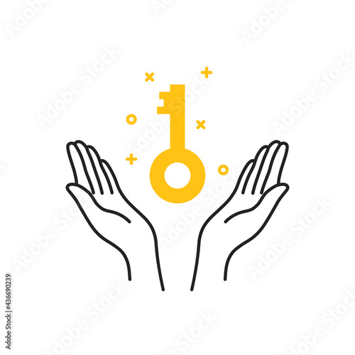 abstract two thin line hand with golden key