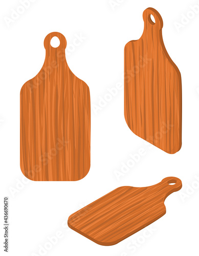 set of vector illustration of a wooden kitchen cutting board isolated on a white background. Isometric