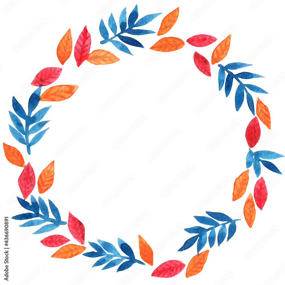 Autumn leaves and fern wreath watercolor hand painting for decoration on Autumn, tropical forest theme and Thanksiving festival. Autumn leaves and fern wreath watercolor hand painting for decoration on Autumn, tropical forest theme and Thanksiving festival.