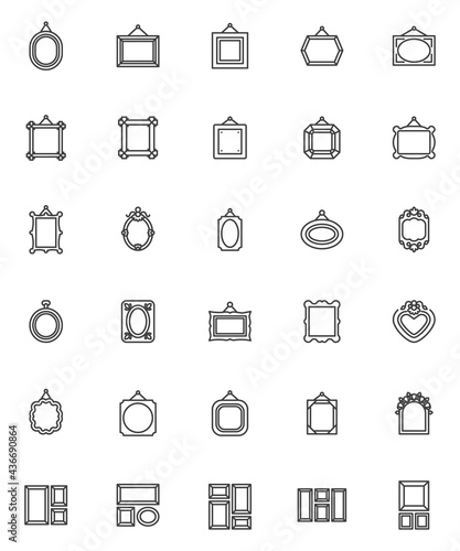 Blank picture frames line icons set