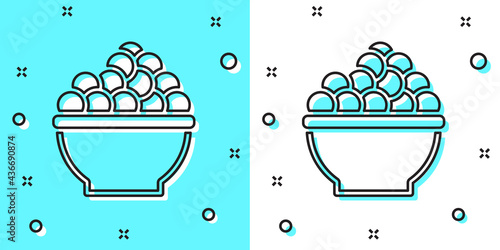 Black line Caviar icon isolated on green and white background. Random dynamic shapes. Vector