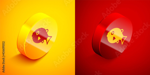 Isometric Tropical fish icon isolated on orange and red background. Exotic fish. Circle button. Vector