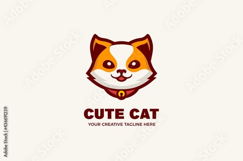Cute Cat Cartoon Mascot Logo Template