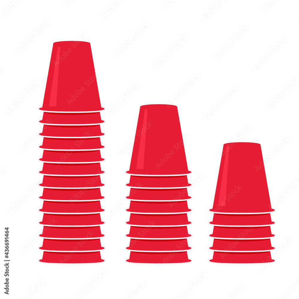 Red plastic cups stacked icon set. Clipart image isolated on white