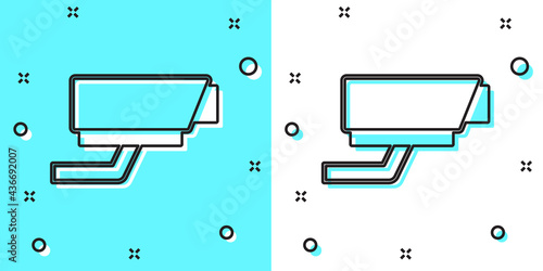 Black line Security camera icon isolated on green and white background. Random dynamic shapes. Vector