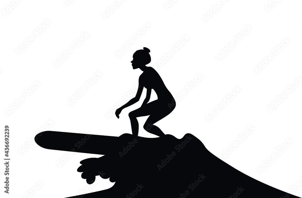 Woman surfing silhouette vector illustration