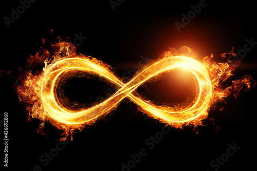 Infinity fire sign isolated on black background