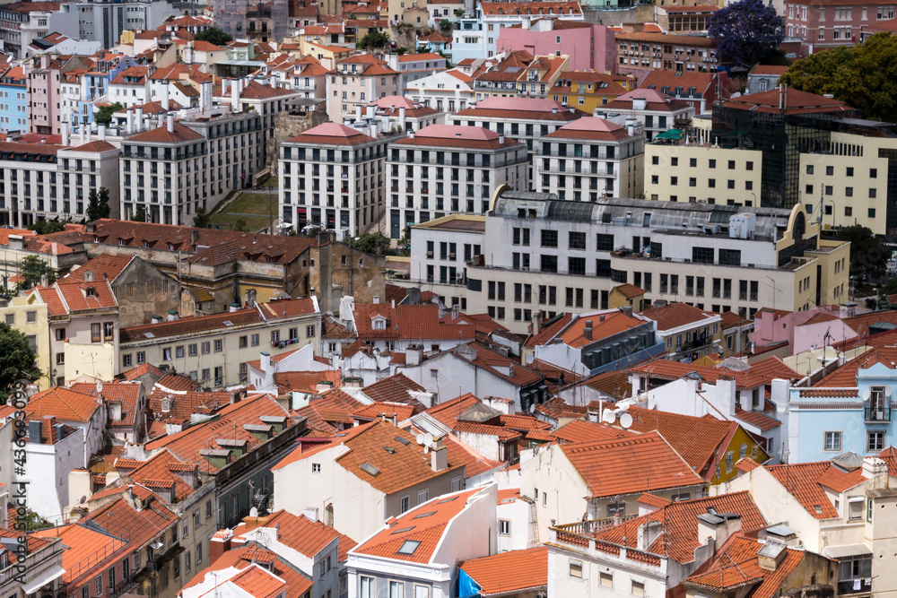 Panoramic view across Lisbon city centre apartment and office buildings