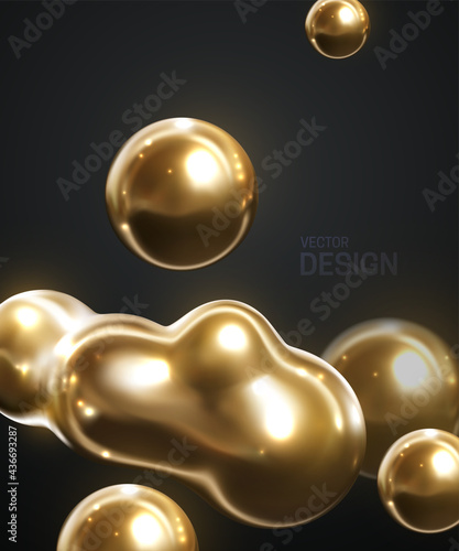 Abstract 3d background with flowing gold spheres.