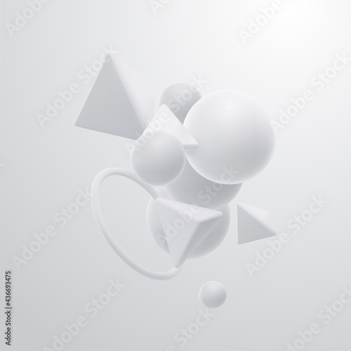 White geometric shapes cluster. Abstract elegant background.