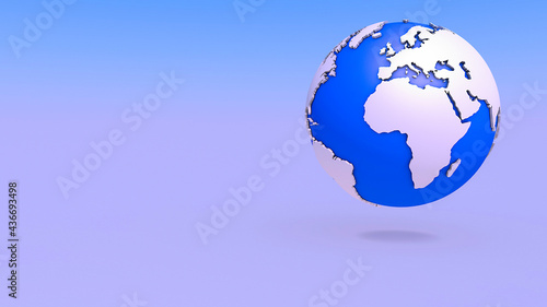 3D rendering. The globe of the Earth on a light blue background. The falling shadow of objects. Continents of the Earth. Place to insert. 3D illustration.