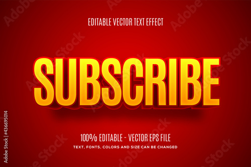 Editable 3d Subscribe Red & White text effect. Easy to change or edit. Vector Illustration