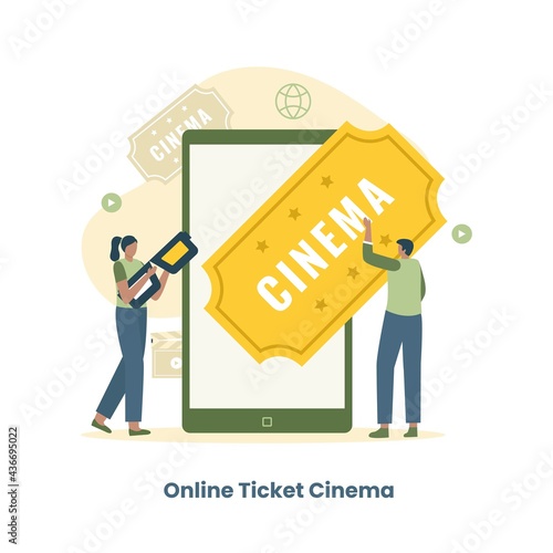 Flat design of cinema movie ticket online concept. Illustration for websites, landing pages, mobile applications, posters and banners.